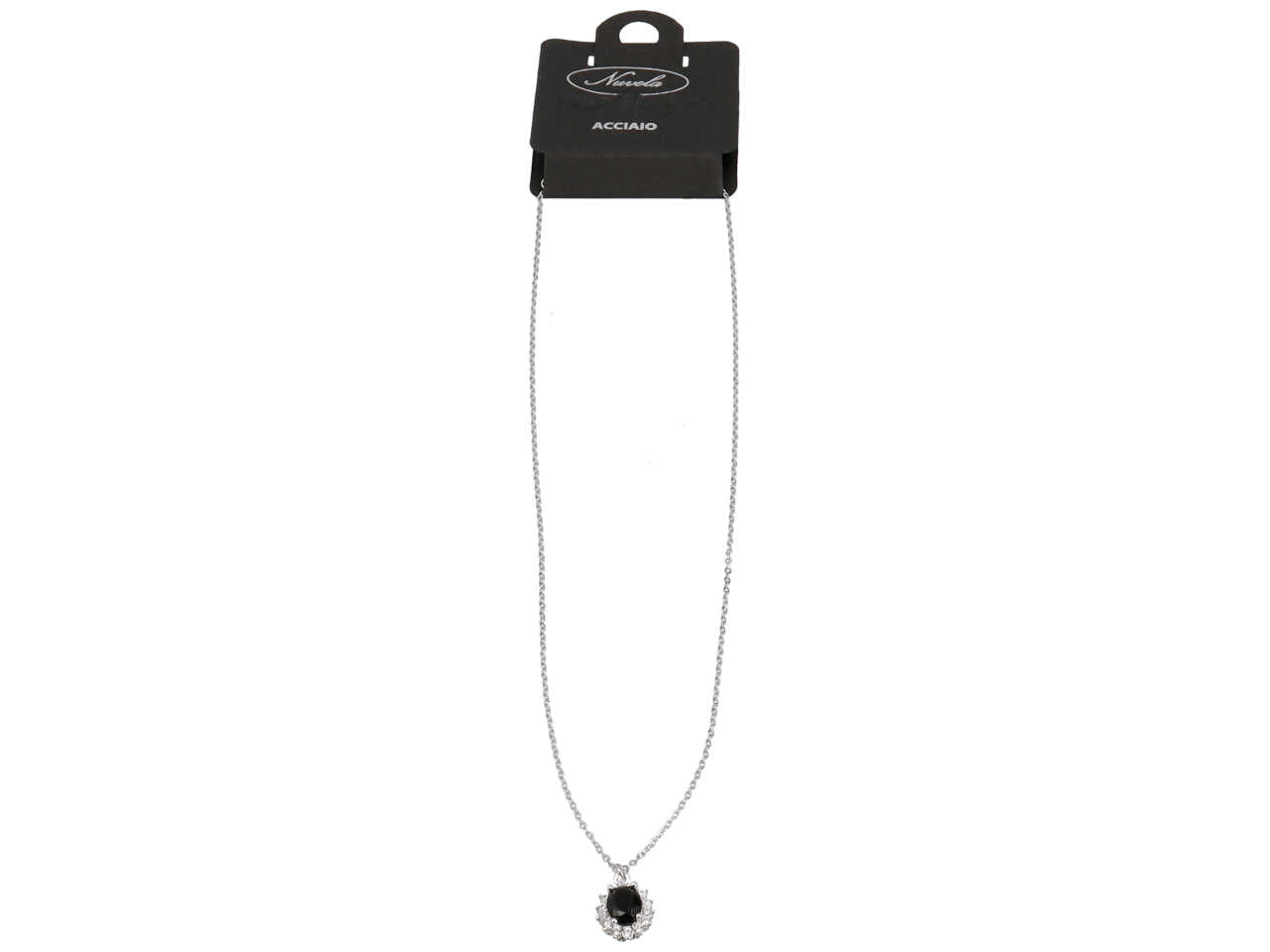 Collana in acciaio con pietra ovale nera