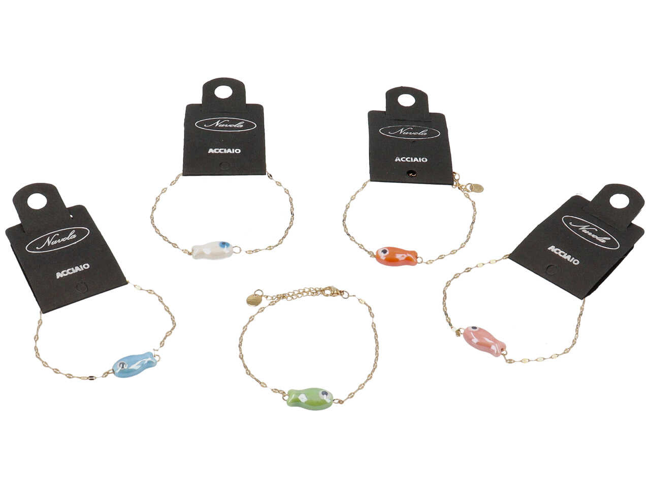 Bracciale acciaio oro con pesciolino in porcellana