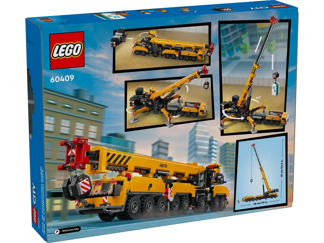 Lego City Big Vehicles Gru da cantiere mobile gialla, set di costruzioni in scatola da 1160 pezzi, per ragazzi 9+ anni 60409