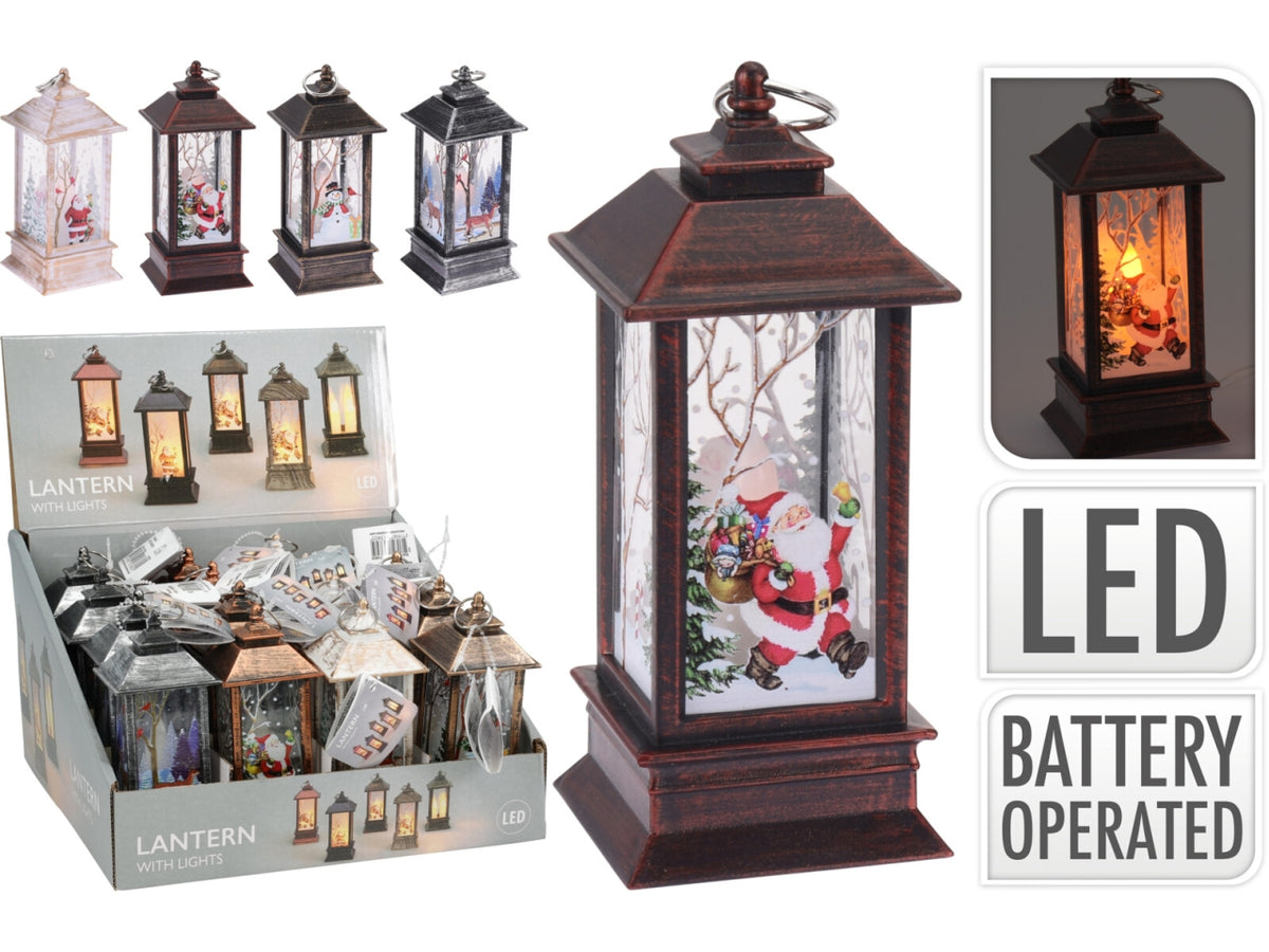 Lanterna natalizia 13cm con candela led, 4 fantasie assortite