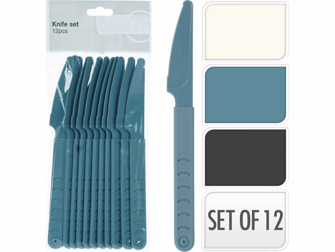 12 coltelli in plastica 18cm 3 assortimenti