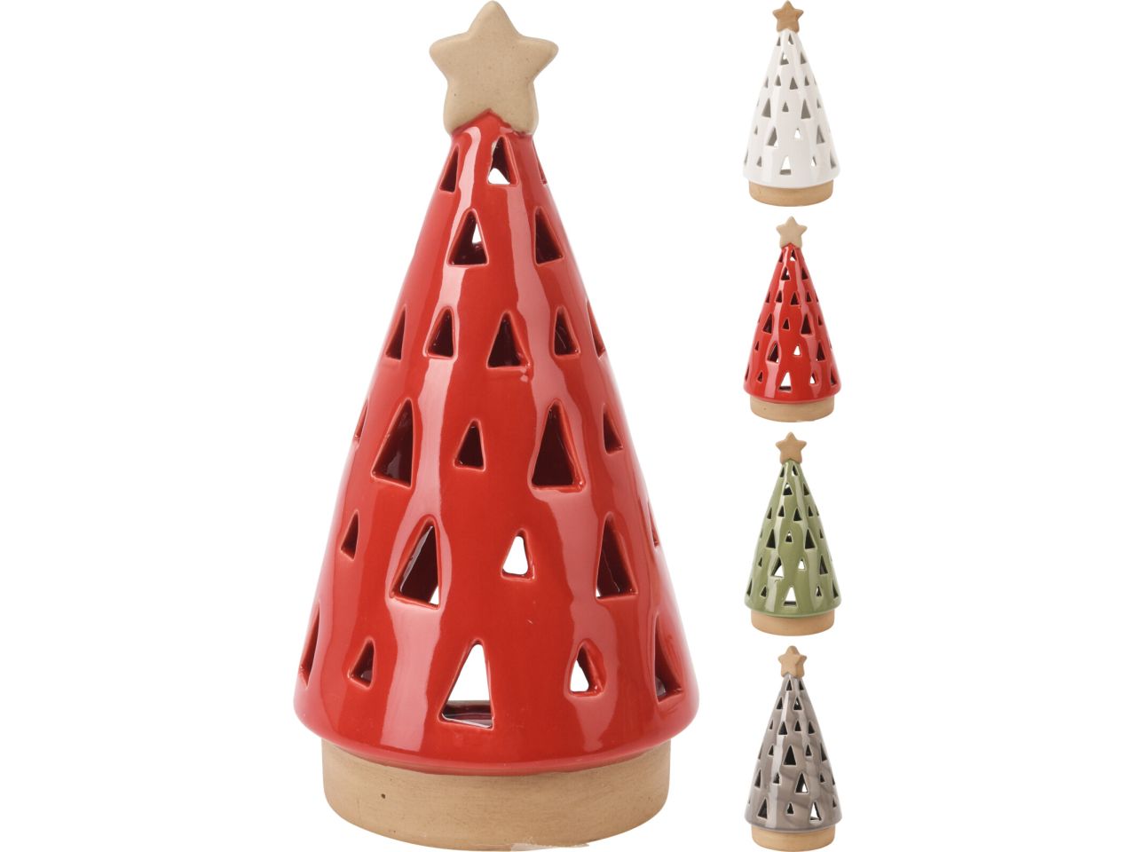 Porta tealight a forma di albero di natale misura 105x100x2005mm in 4 assortimenti