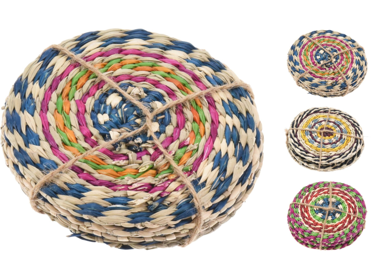 Sottobicchiere in vimini stile etnico 10cm multicolor - set da 4