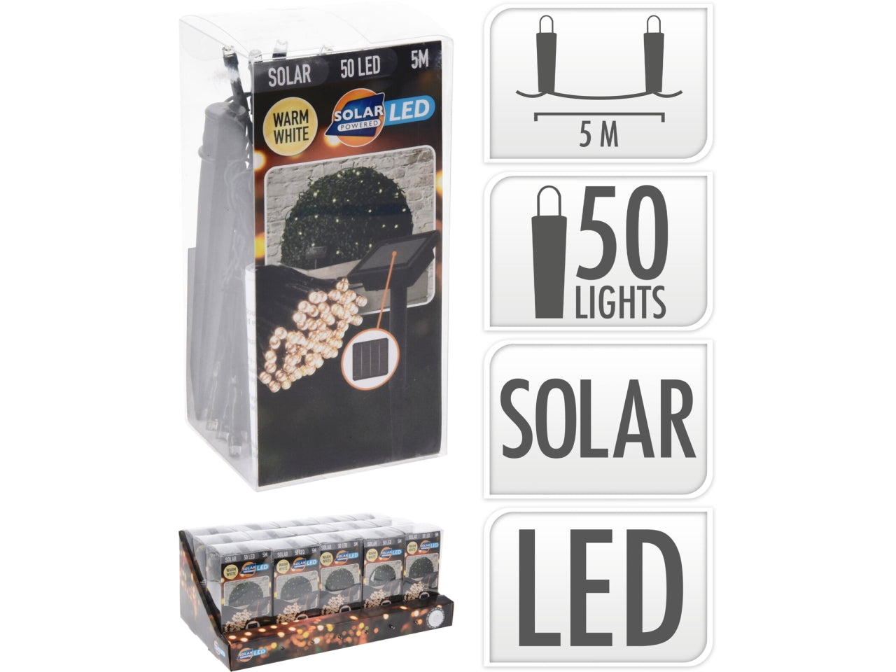 Catena luminosa solare da giardino in plastica - bianco caldo - 50 microLED con modalitÃ  illuminazione fissa, autonomia 6 ore - 7m - Koopman