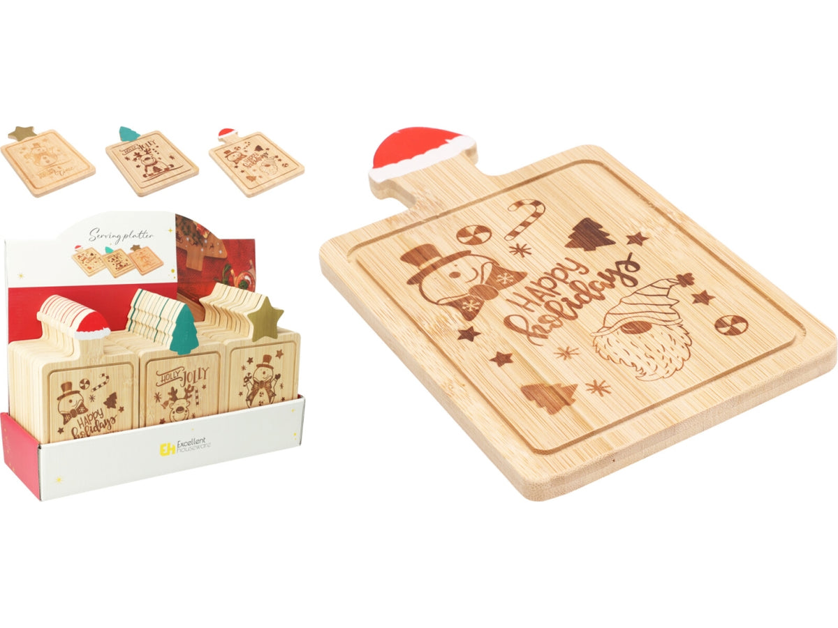 Tagliere natalizio in bambÃ¹ 19x11cm, 3 fantasie assortite