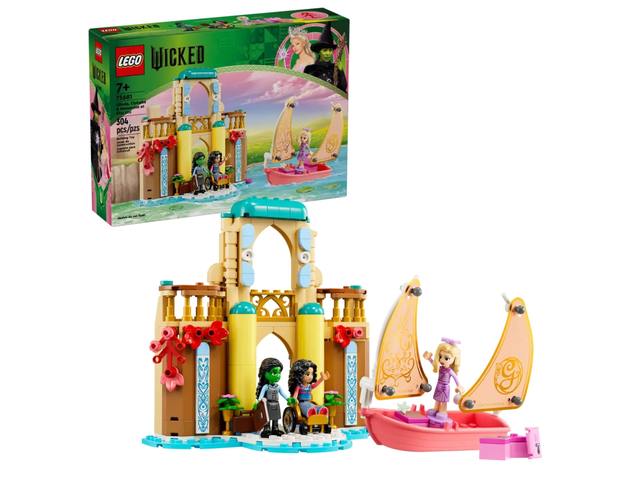 LEGO Wicked Glinda, Elphaba e Nessarose allâUniversitÃ  di Shiz, Giochi di Fantasia per Bambine e Bambini da 7 Anni con Barca, Casa delle Bambole Giocattolo e 3 Mini Bamboline, Idea Regalo 75681
