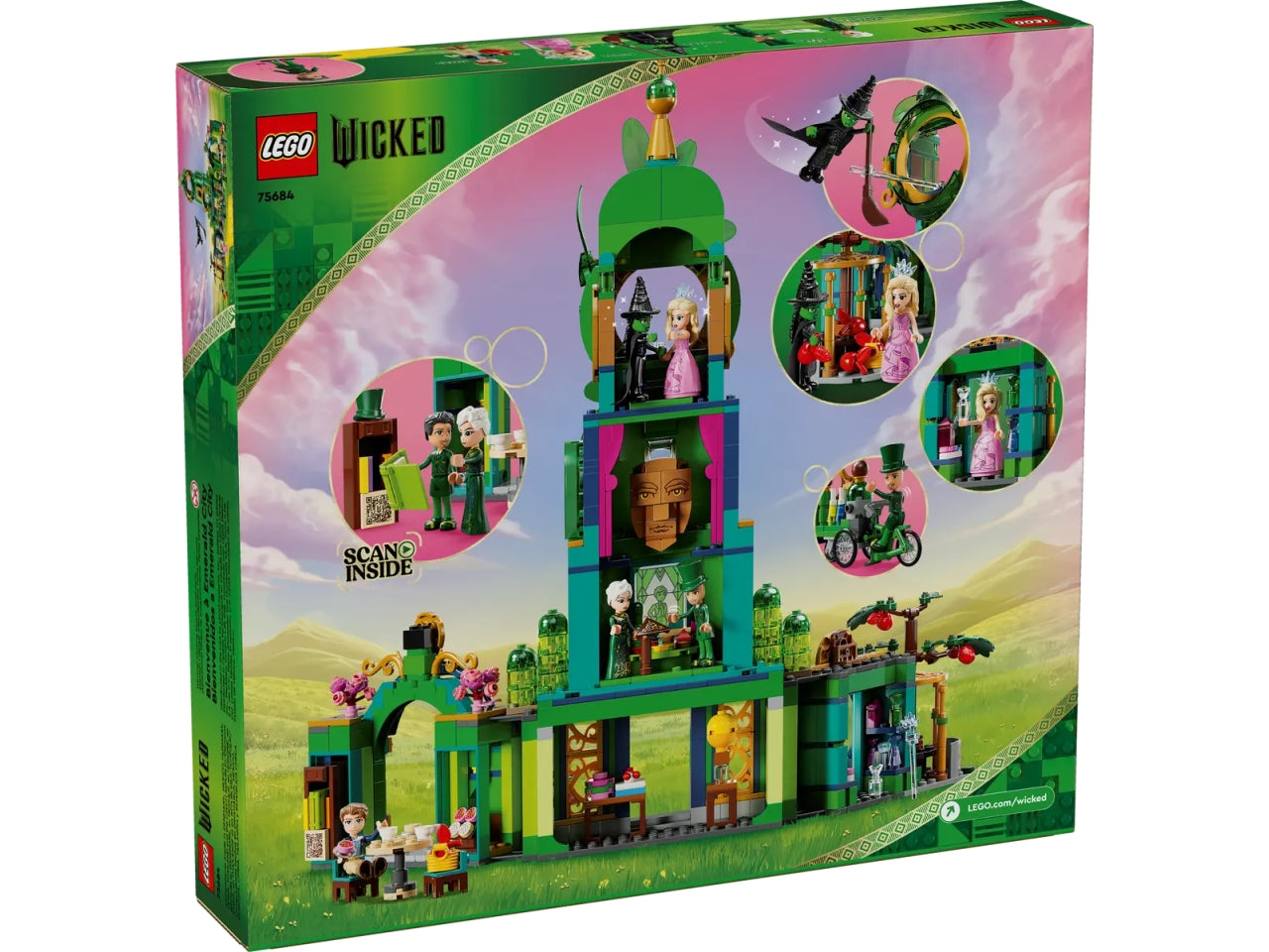 LEGO Wicked Benvenuti nella CittÃ  di Smeraldo, Gioco da Collezione per Bambine e Bambini da 9 Anni con Torre Giocattolo da Costruire e 5 Personaggi del Film tra cui Glinda e Elphaba, Idea Regalo 75684