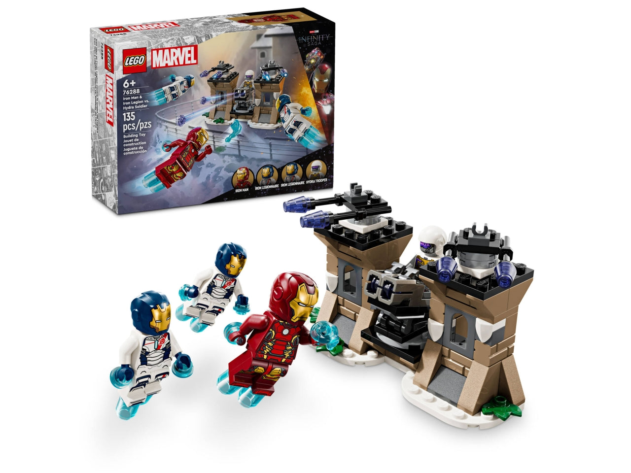 LEGO Marvel - Giocattolo di Iron Man costruibile: metti lâazione di Avengers: Age of Ultron dei Marvel Studios nelle mani dei bambini con il set Iron Man e Legione di ferro vs. Soldato Hydra per i bambini e le bambine dai 6 anni in su 76288