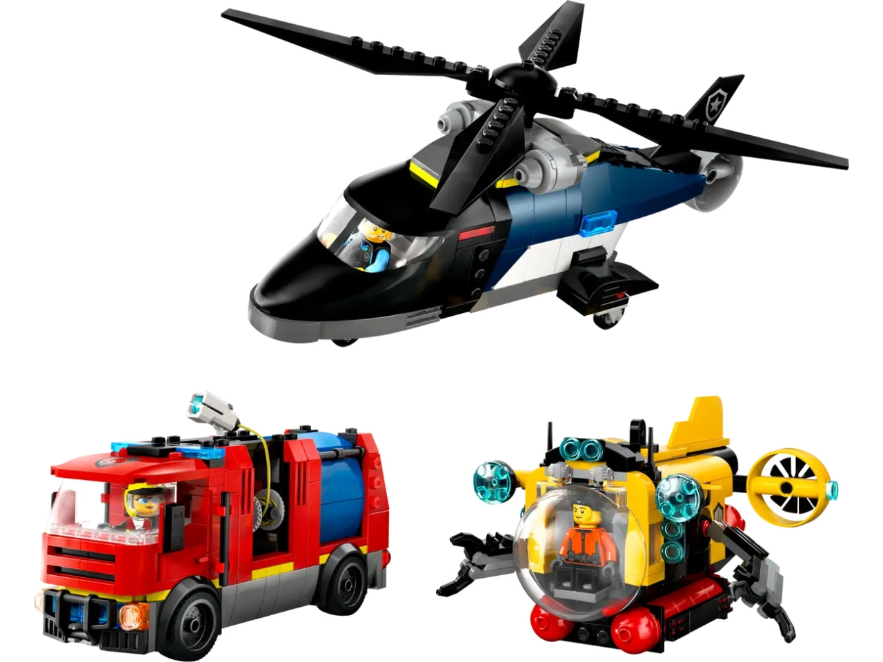 Lego City great vehicles elicottero, autopompa e sottomarino 874 pezzi per etÃ  7+ 60462