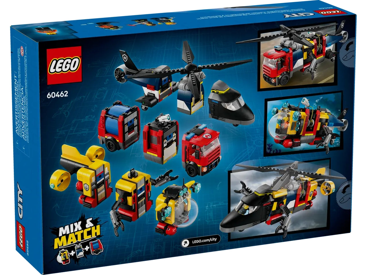 Lego City great vehicles elicottero, autopompa e sottomarino 874 pezzi per etÃ  7+ 60462