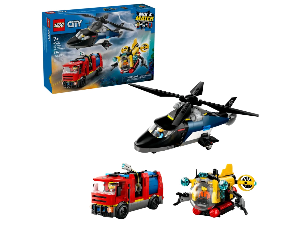 Lego City great vehicles elicottero, autopompa e sottomarino 874 pezzi per etÃ  7+ 60462