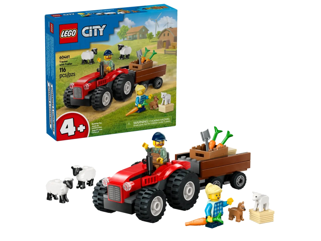 Lego City great vehicles trattore agricolo rosso con rimorchio e pecore 116 pezzi per etÃ  4+ 60461