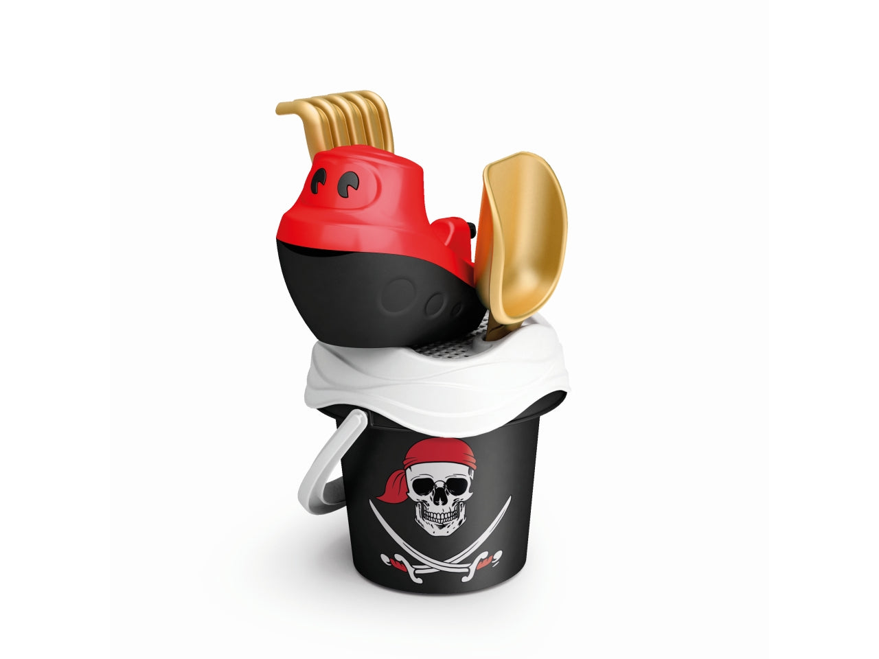 Set secchiello pirati + barchetta in plastica multicolor - d. secchiello 13 cm - Adriatic