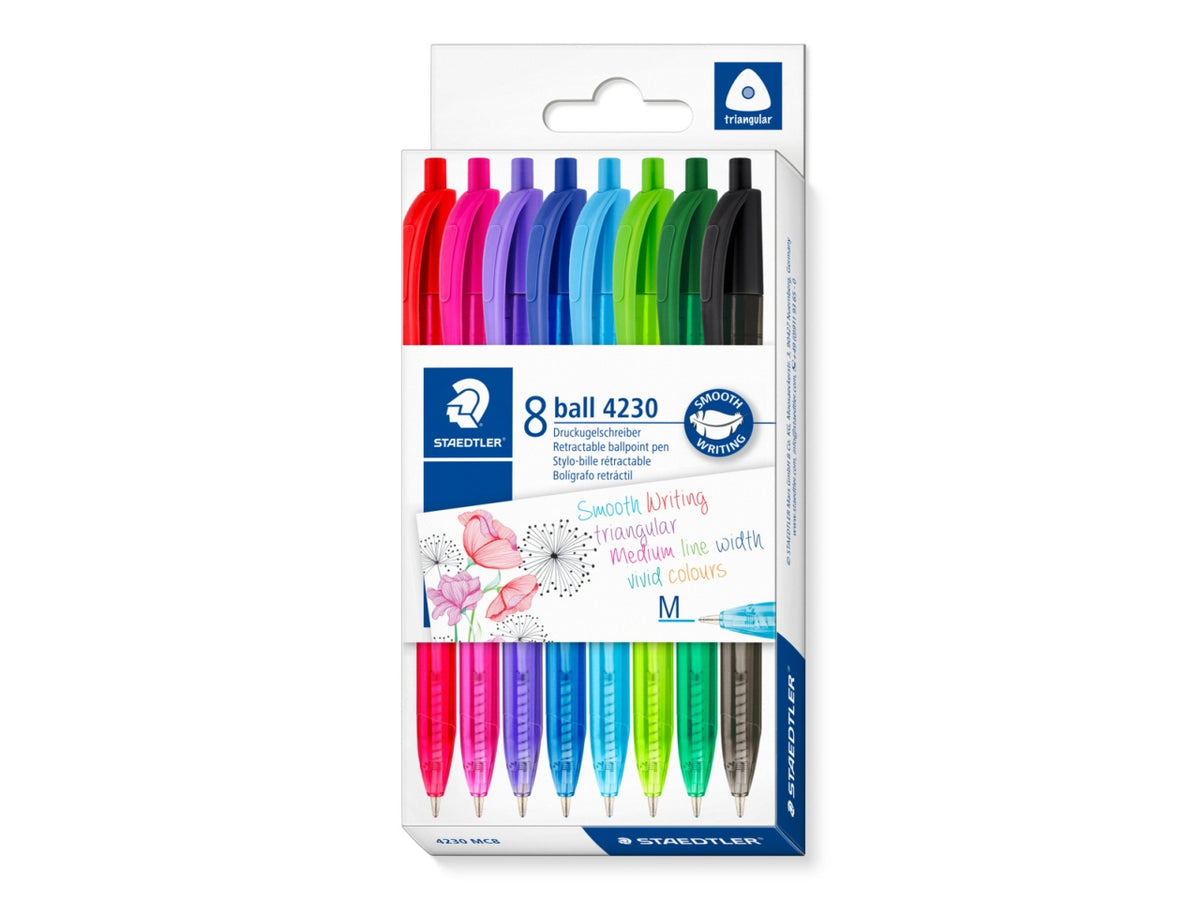 Staedtler penna colorata a sfera, a scatto, tratto m, set da 8 penne