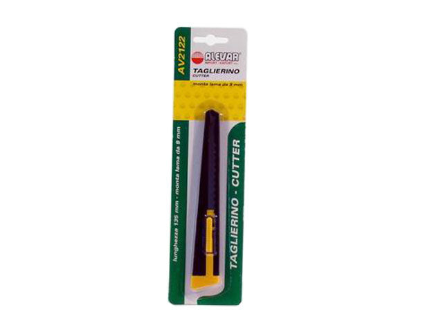 Taglierino nero con dettaglio giallo lunghezza 135mm, lama da 8mm Alevar