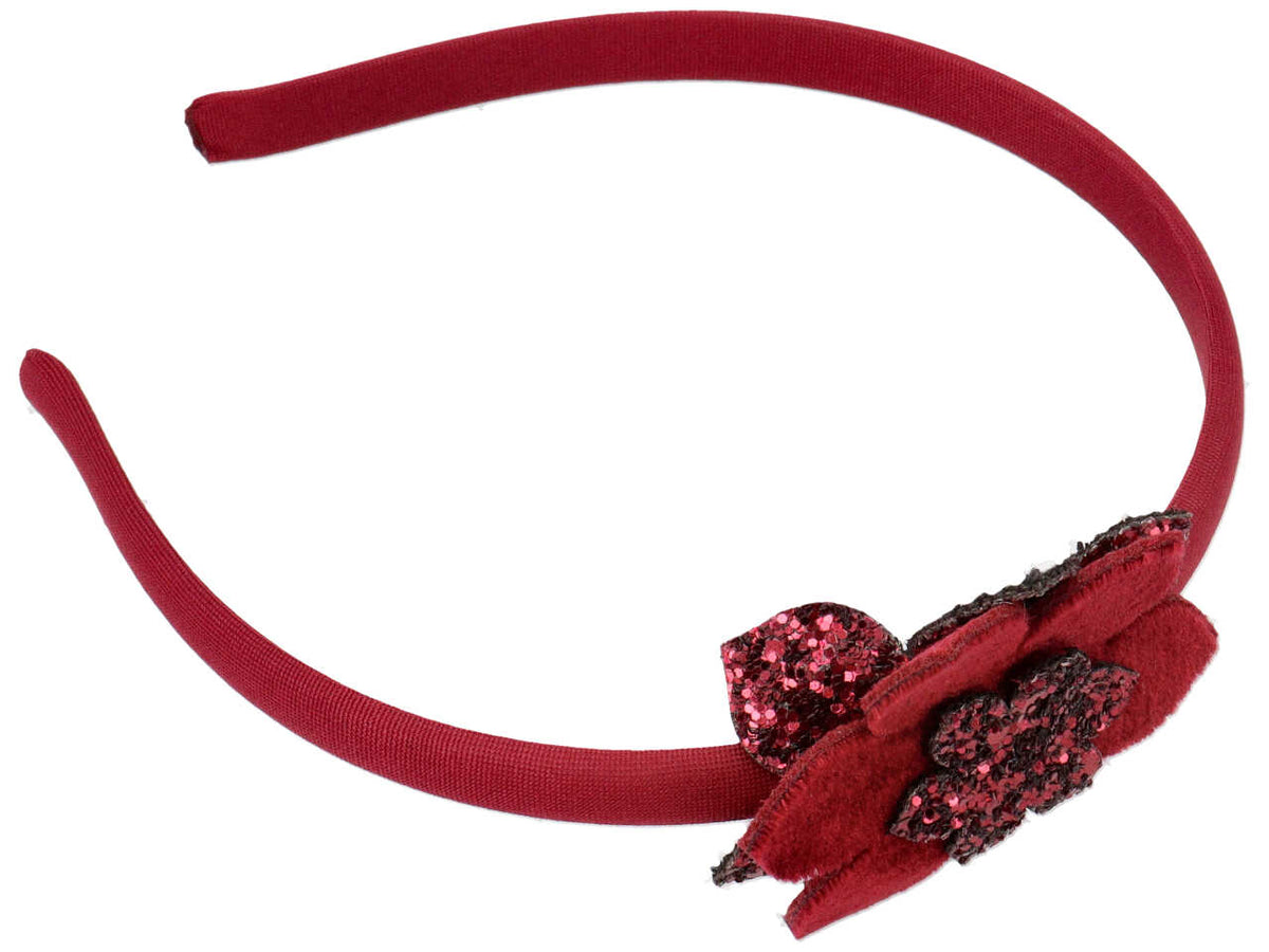 Cerchietto in lycra con fiore di velluto e glitter