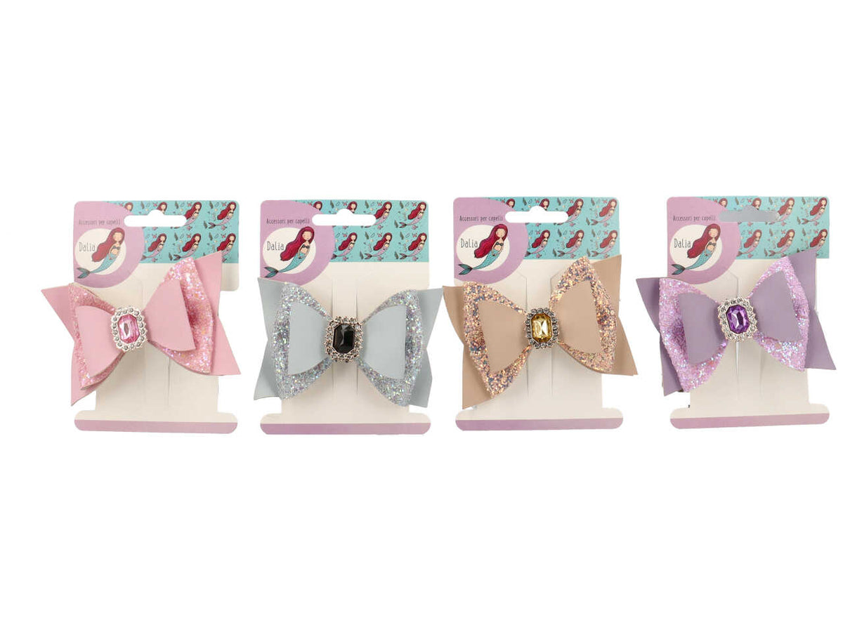 Becco con fiocco glitterato, pietra e strass  in poliestere, metallo senza nichel