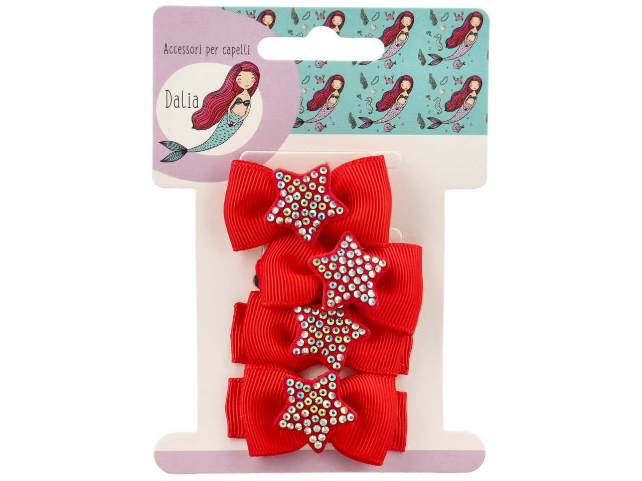 Set 2 clic clac e 2 polsini con stella strass poliestere, metallo senza nichel