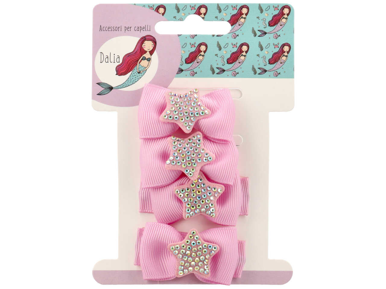 Set 2 clic clac e 2 polsini con stella strass poliestere, metallo senza nichel
