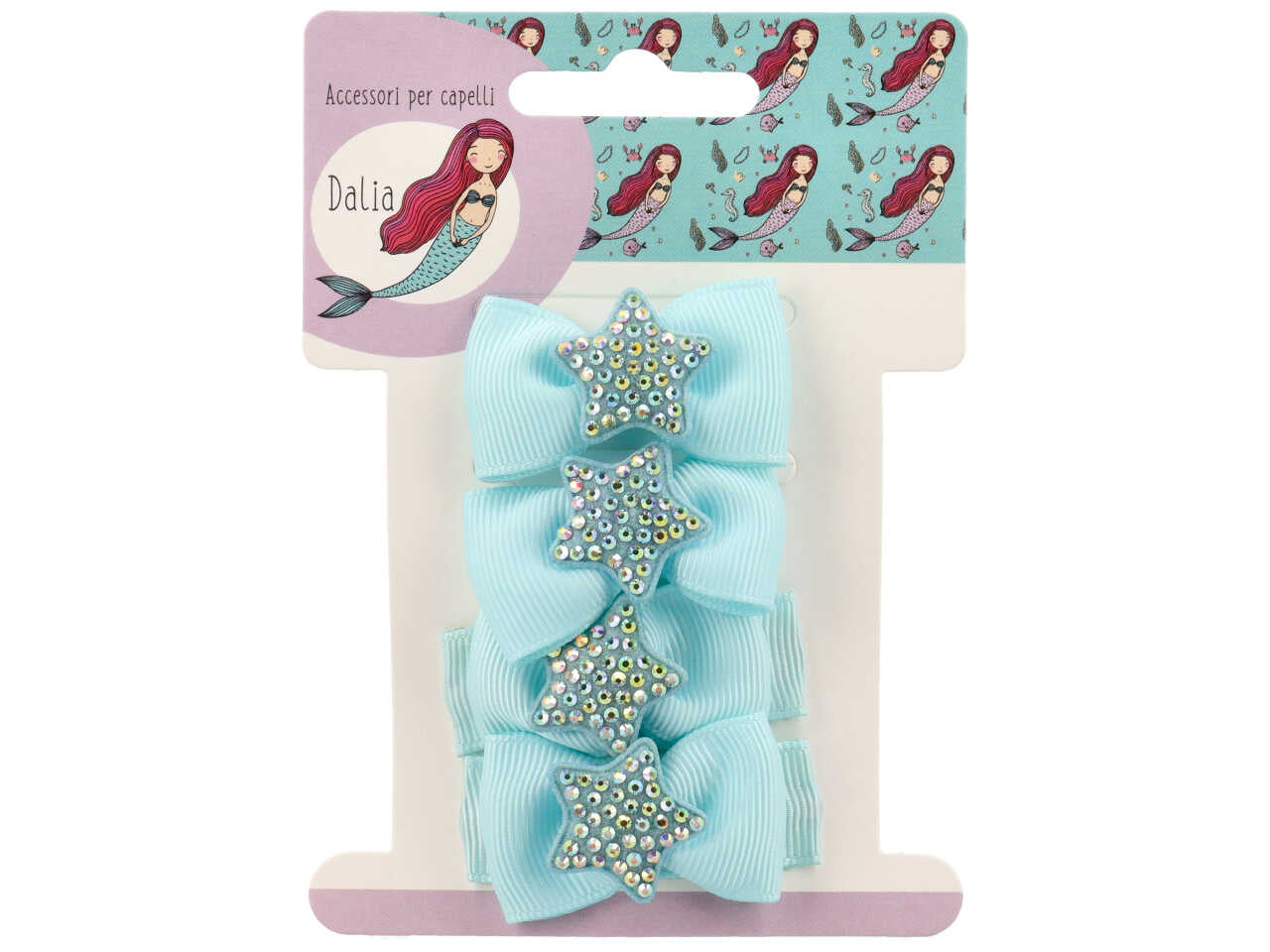 Set 2 clic clac e 2 polsini con stella strass poliestere, metallo senza nichel
