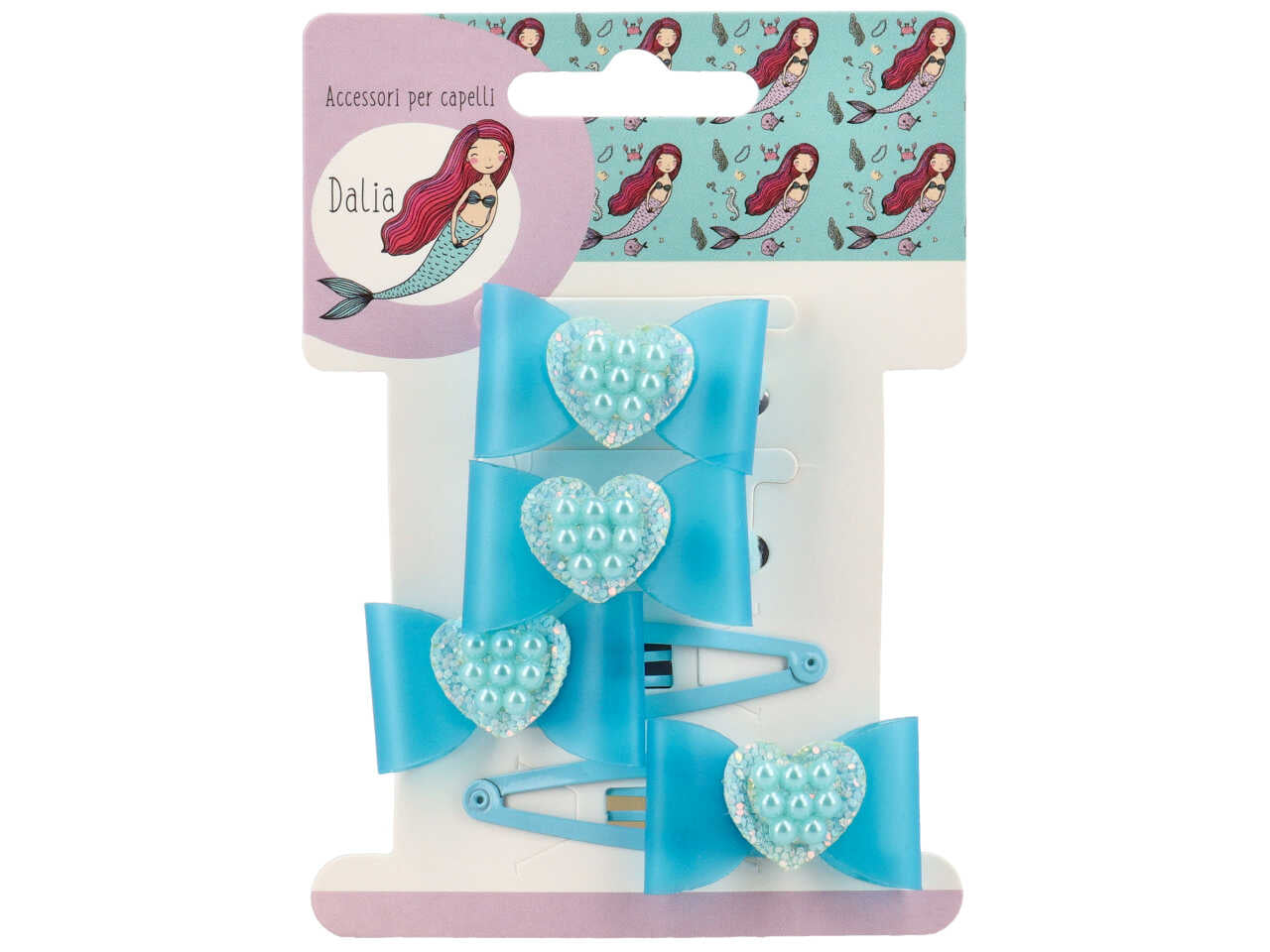 Set 2 clic clac e 2 polsini cuore perline poliestere, metallo senza nichel