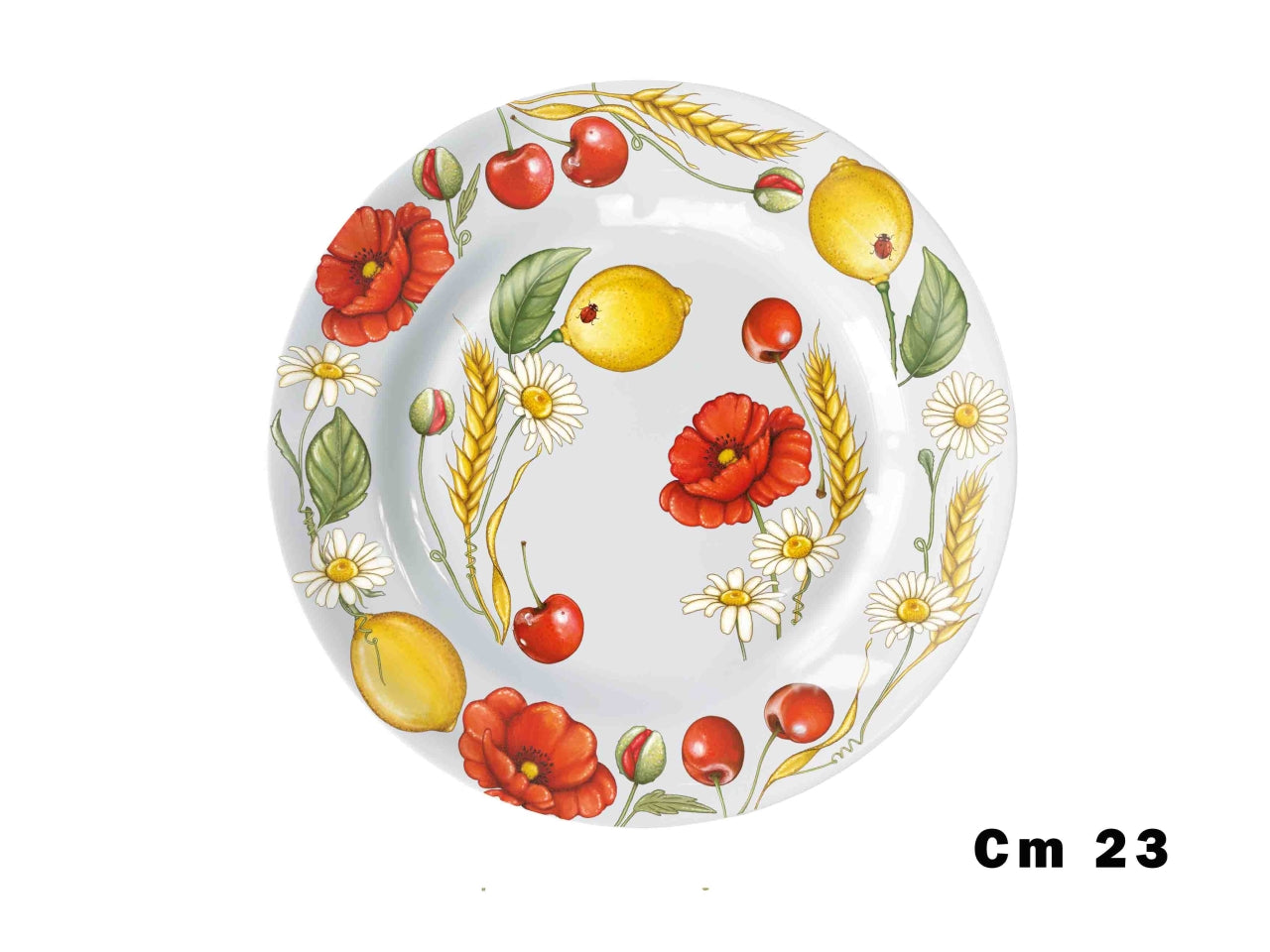 Piatto piano in melamina misura 23cm decoro papaveri