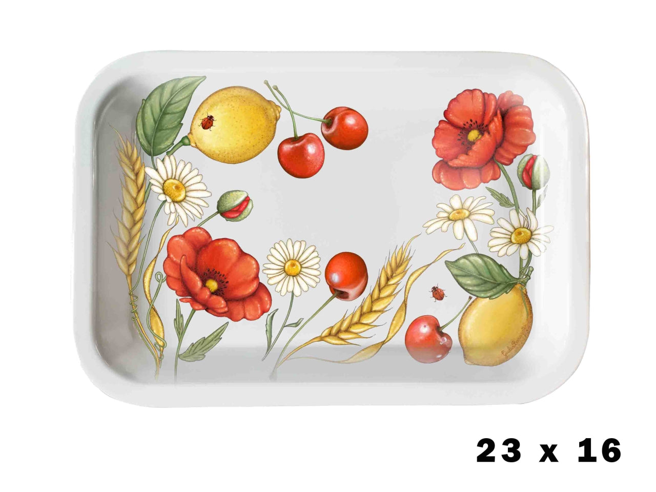 Vassoietto in melamina 23x16x2cm decoro papaveri