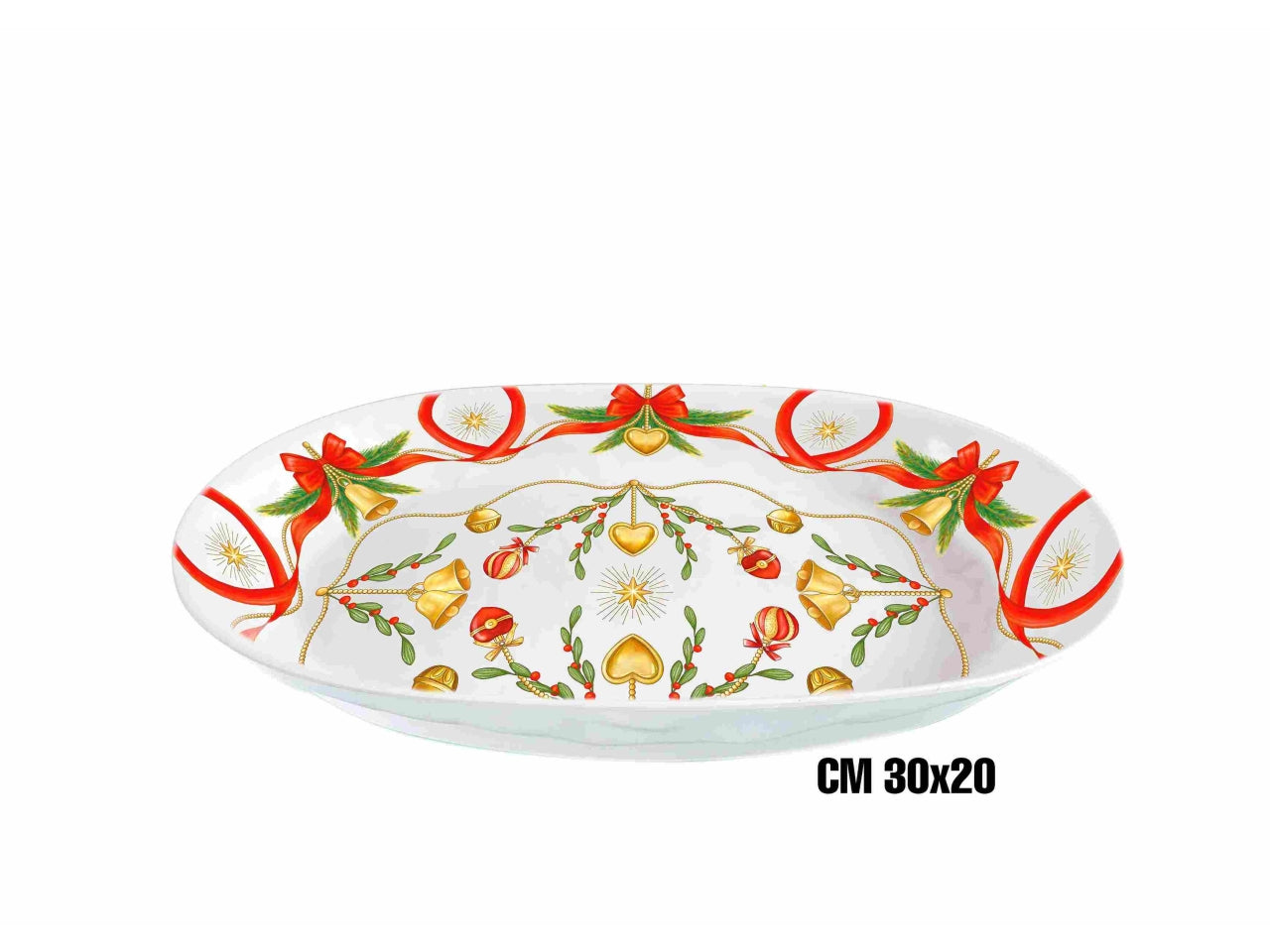 Vassoio ovale fondo in melamina 30x20cm decoro natale linea fiocchi