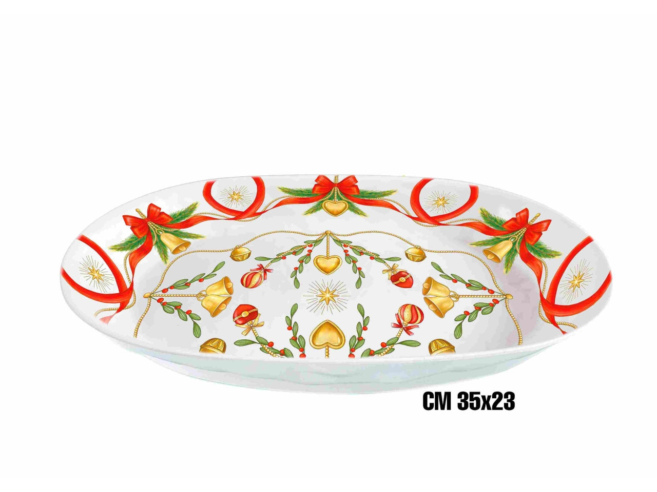 Vassoio ovale fondo in melamina 35x23cm decoro natale linea fiocchi