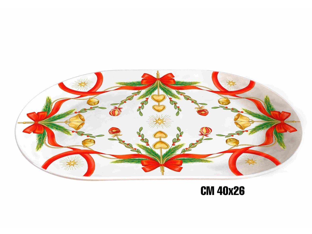 Vassoio ovale piano in melamina 40x26cm decoro natale linea fiocchi
