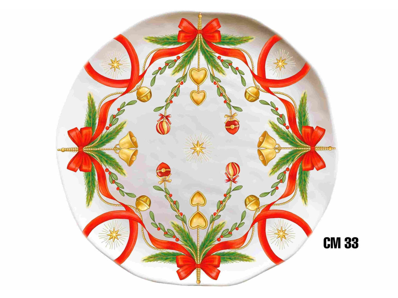 Piatto pizza/dolce in melamina 33cm decoro natale linea fiocchi