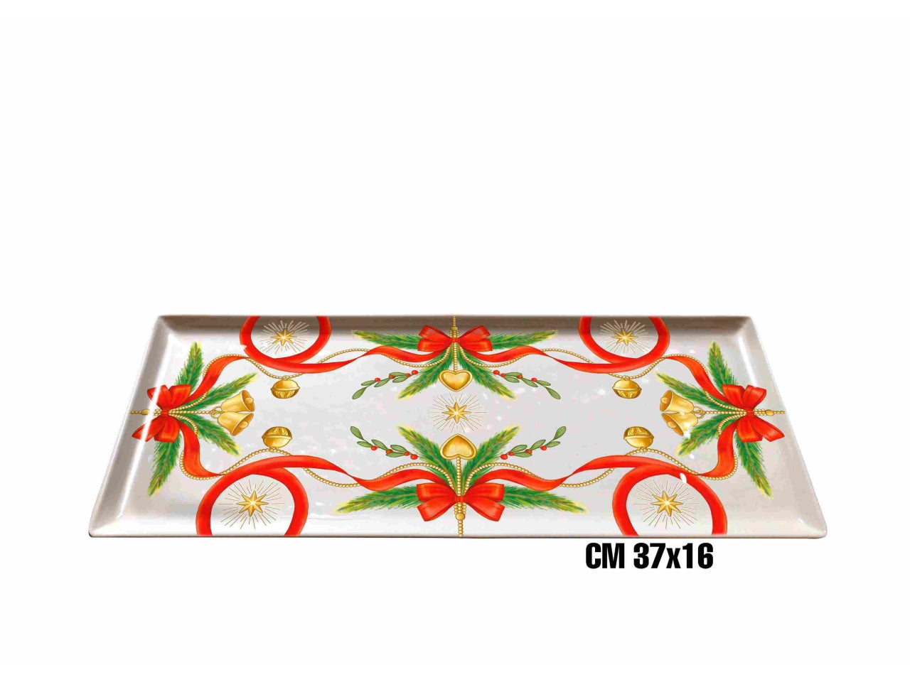 Vassoio rettangolare in melamina 37x16cm decoro natale linea fiocchi