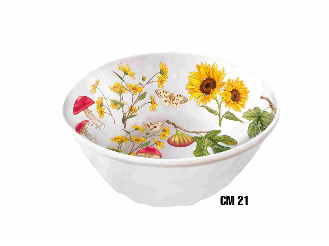 Insalatiera fonda 21xh.8cm in melamina decoro fiori e frutta
