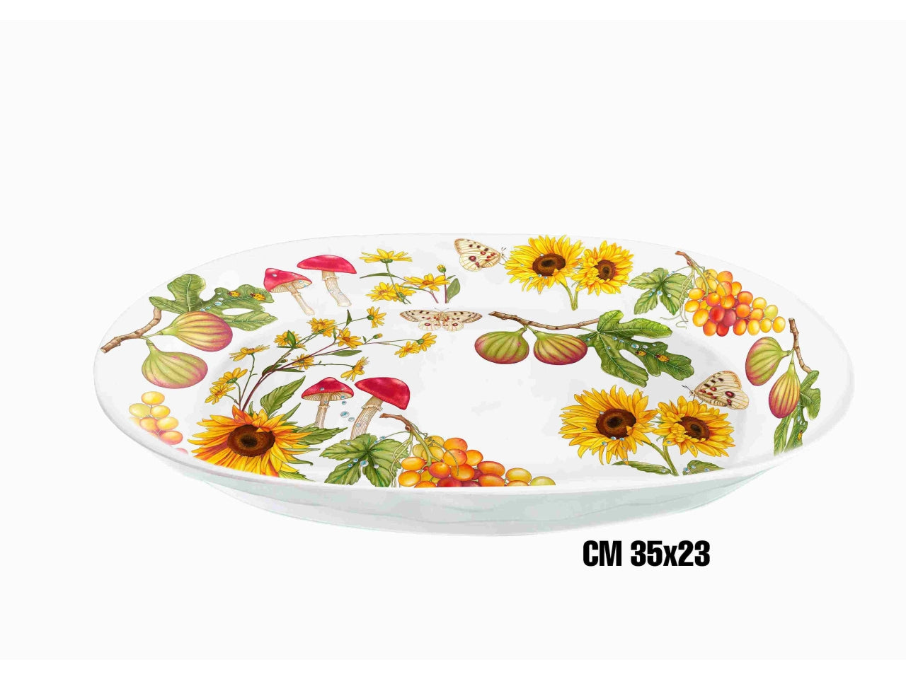 Vassoio ovale fondo in melamina 35x23cm decoro fiori e frutta