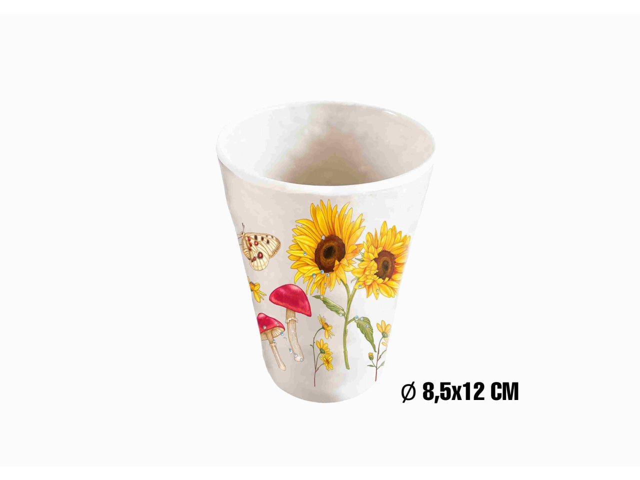 Bicchiere in melamina 8,5xh.12cm decoro fiori e frutta