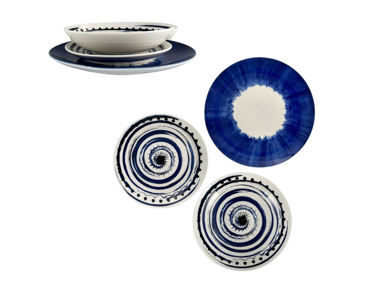 Piatto piano in porcellana fantasia astratta blu 27 cm - Maison TortorÃ 