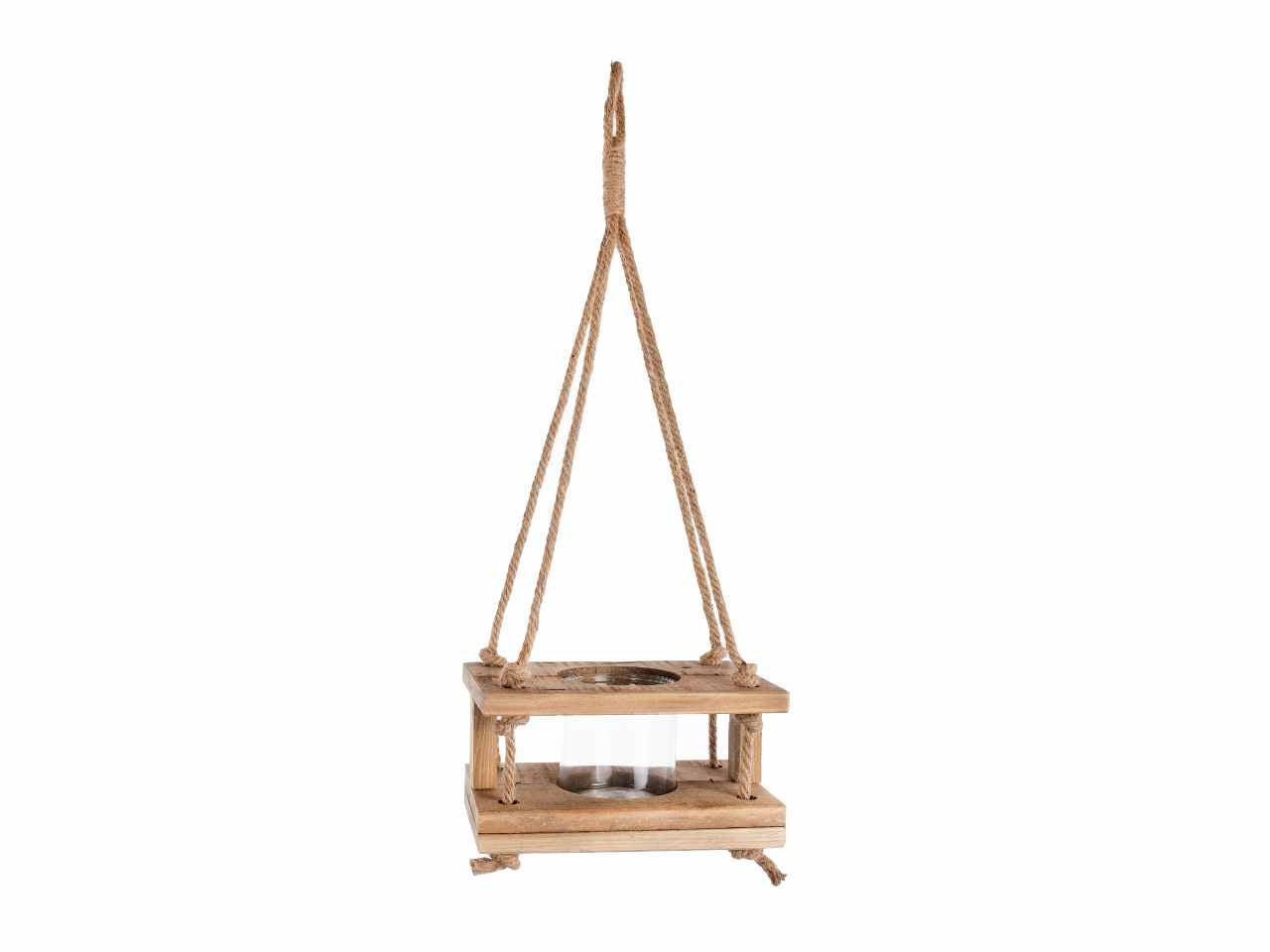 Lanterna in legno e vetro da appendere 24x16x64cm