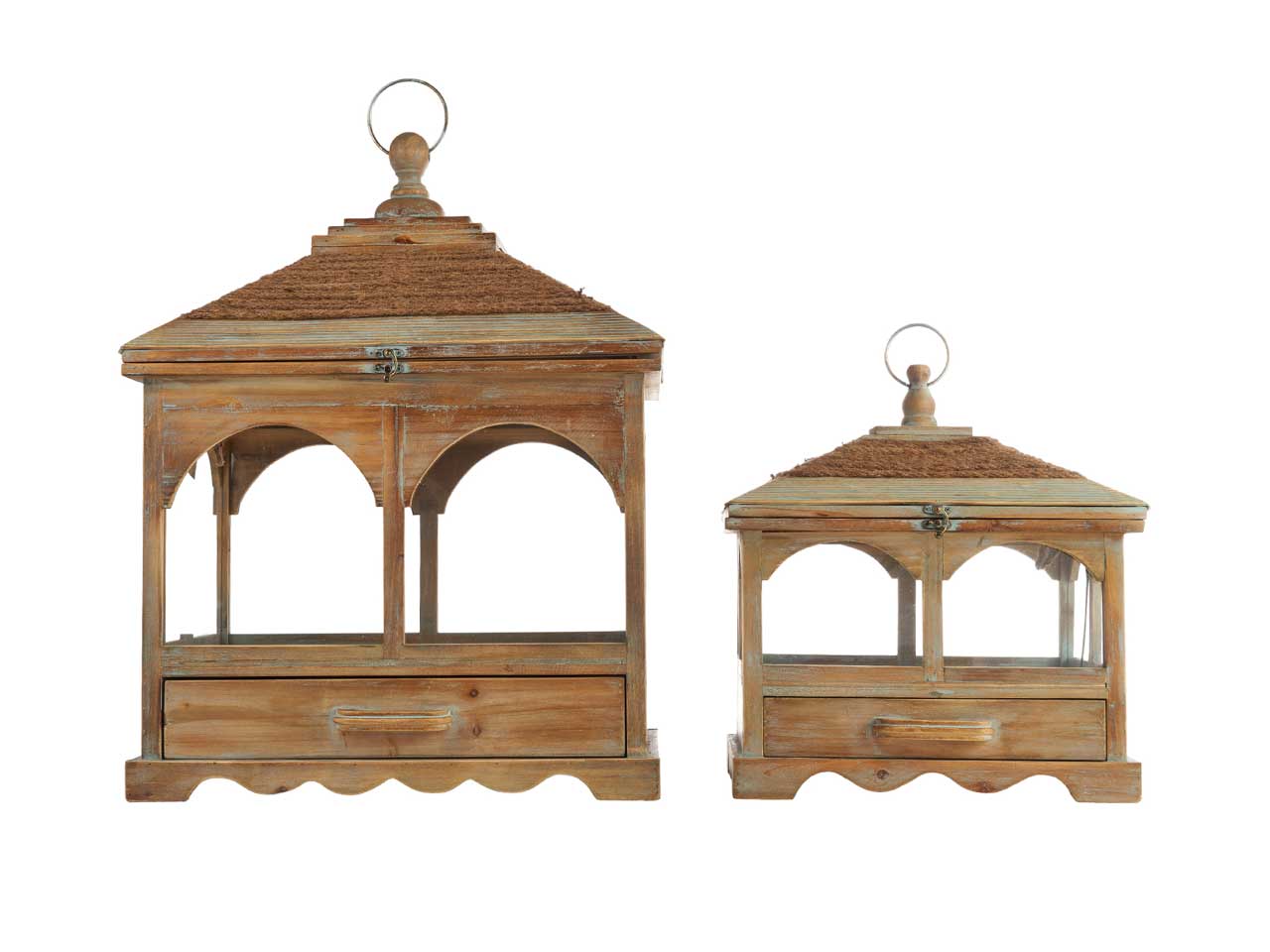 Lanterne in legno misura 53x33x69cm il set comprende 2 lanterne