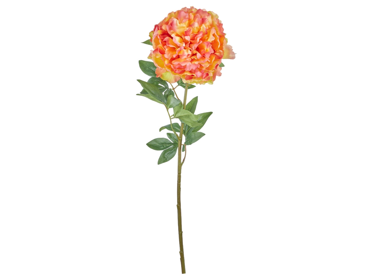 Peonia arancione artificiale con stelo flessibile, foglie e fiore in tessuto  70 cm - Arpimex