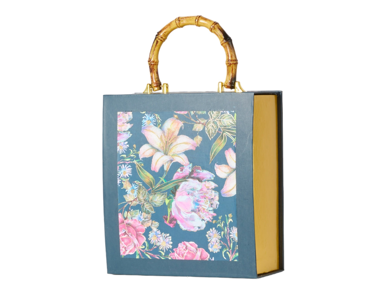Scatola regalo borsa in cartone blu notte con manico in similbamboo 21x18x8 cm - Arpimex