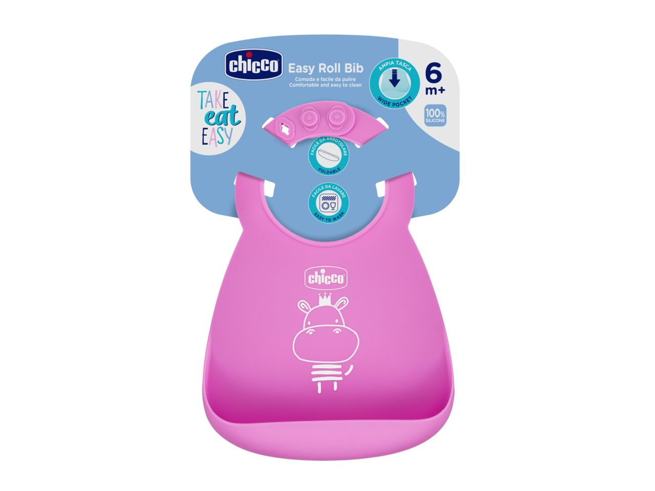 Chicco  Bavaglino in silicone facile da arrotolare Rosa