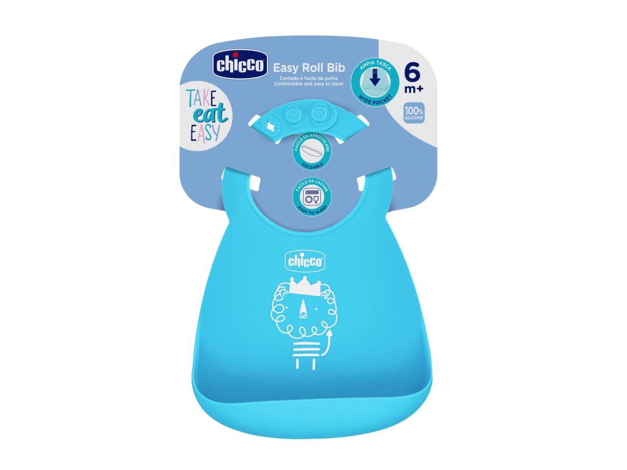 Chicco  Bavaglino in silicone facile da arrotolare Azzurro