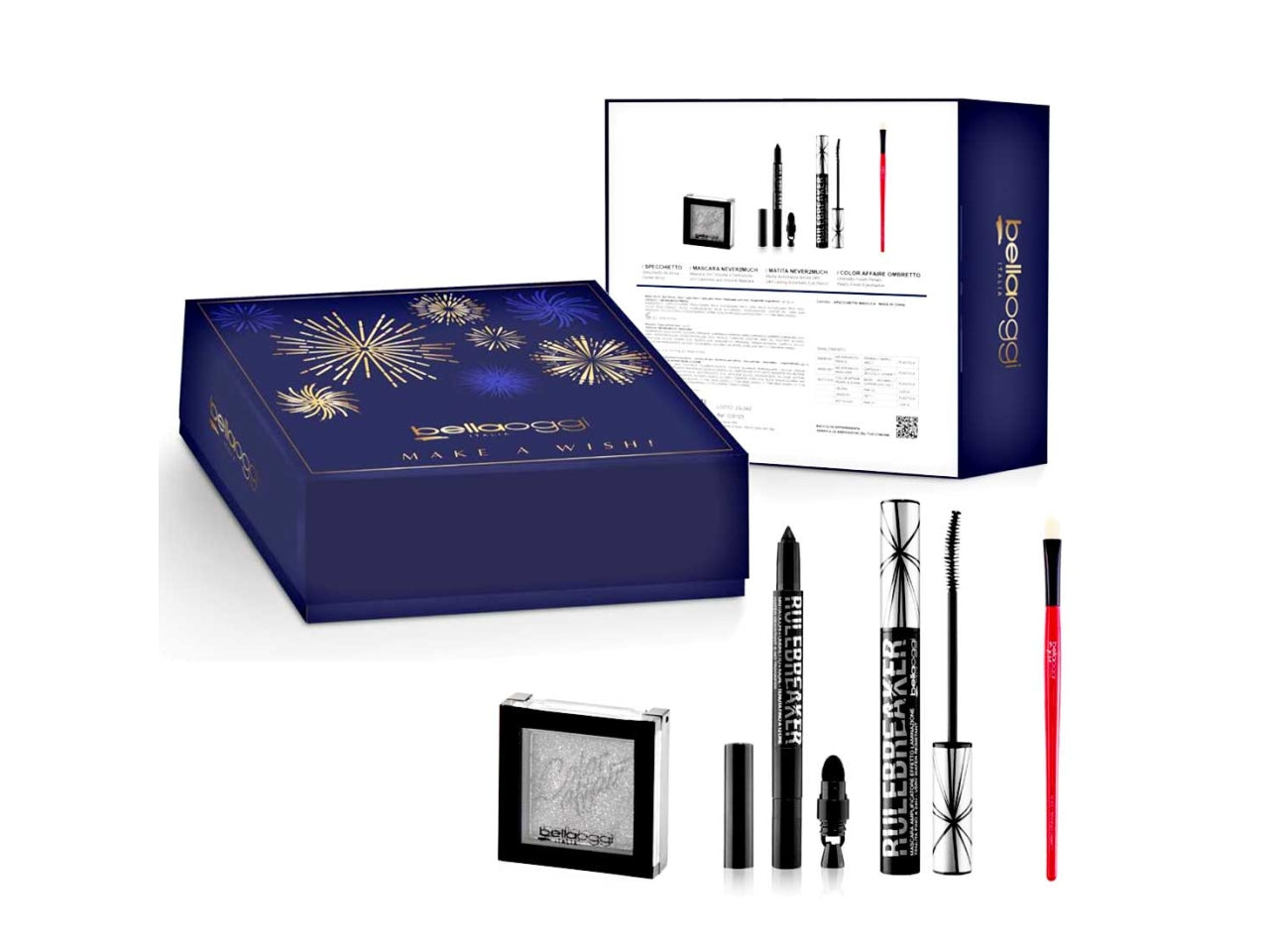Bellaoggi coffret 3 in 1 rule-breaker colore 01 + rule-breaker mascara + color affair eyeshadow pearl&shine colore 001 + eyeshadow brush, Genere: donna | Bellaoggi