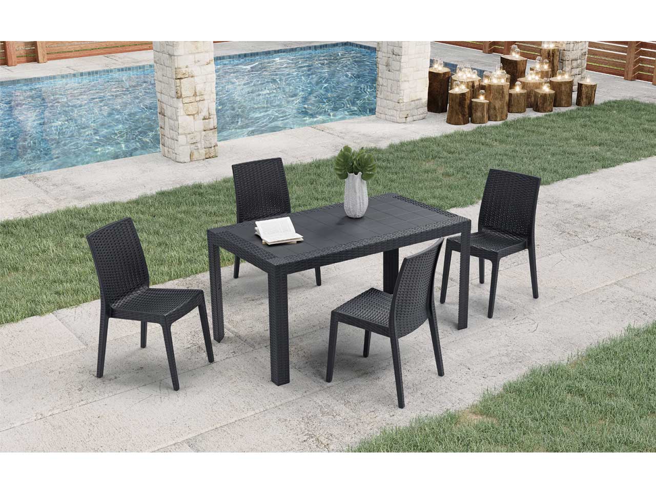 Sedia selene simil rattan antracite 55X46X85CM