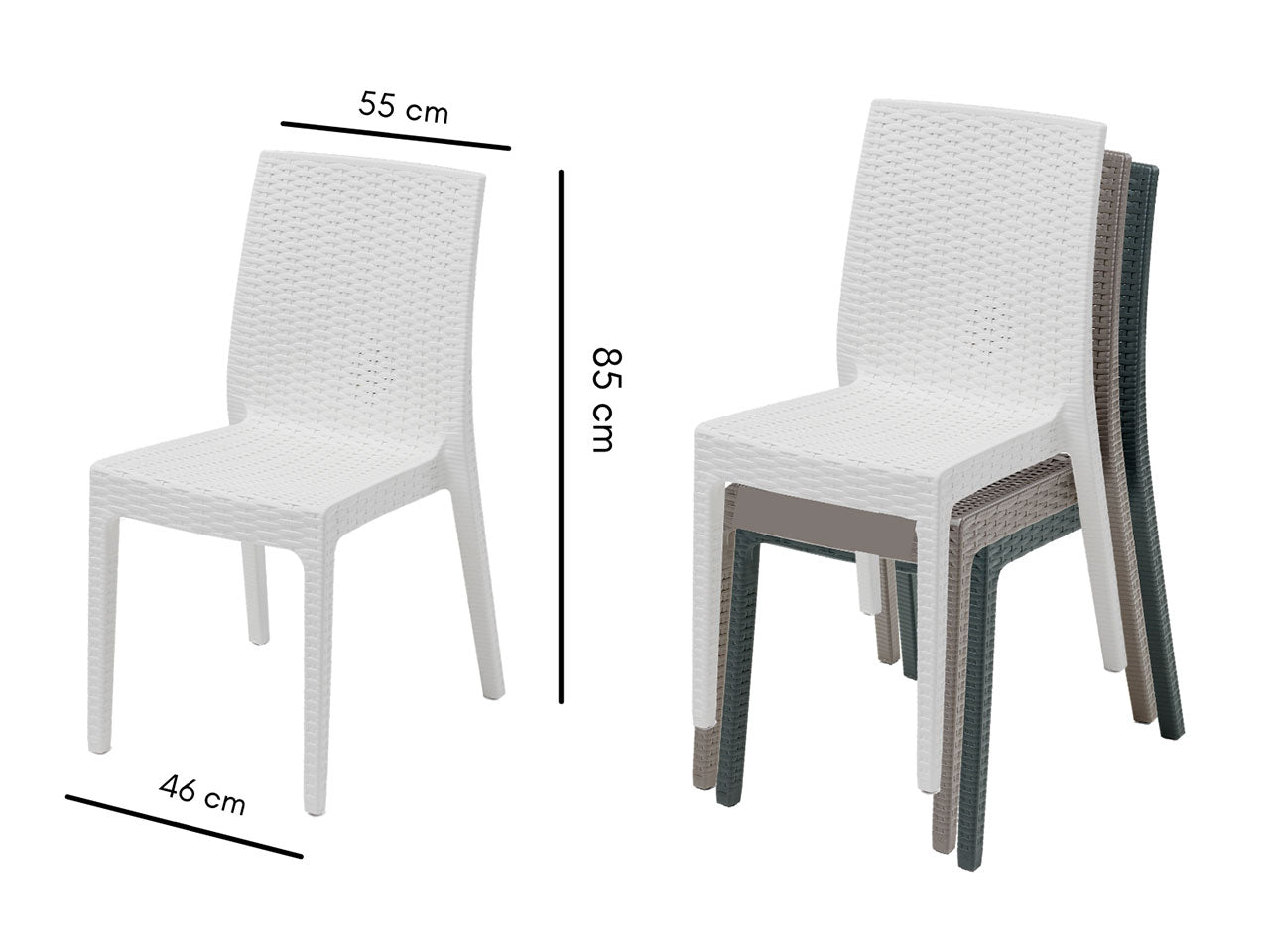 Sedia selene simil rattan bianco 55X46X85CM