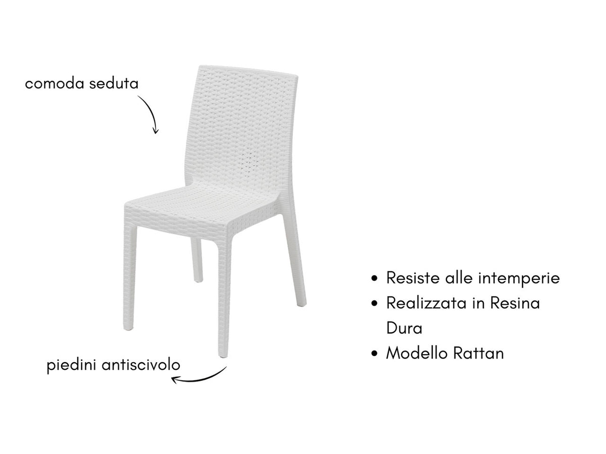 Sedia selene simil rattan bianco 55X46X85CM