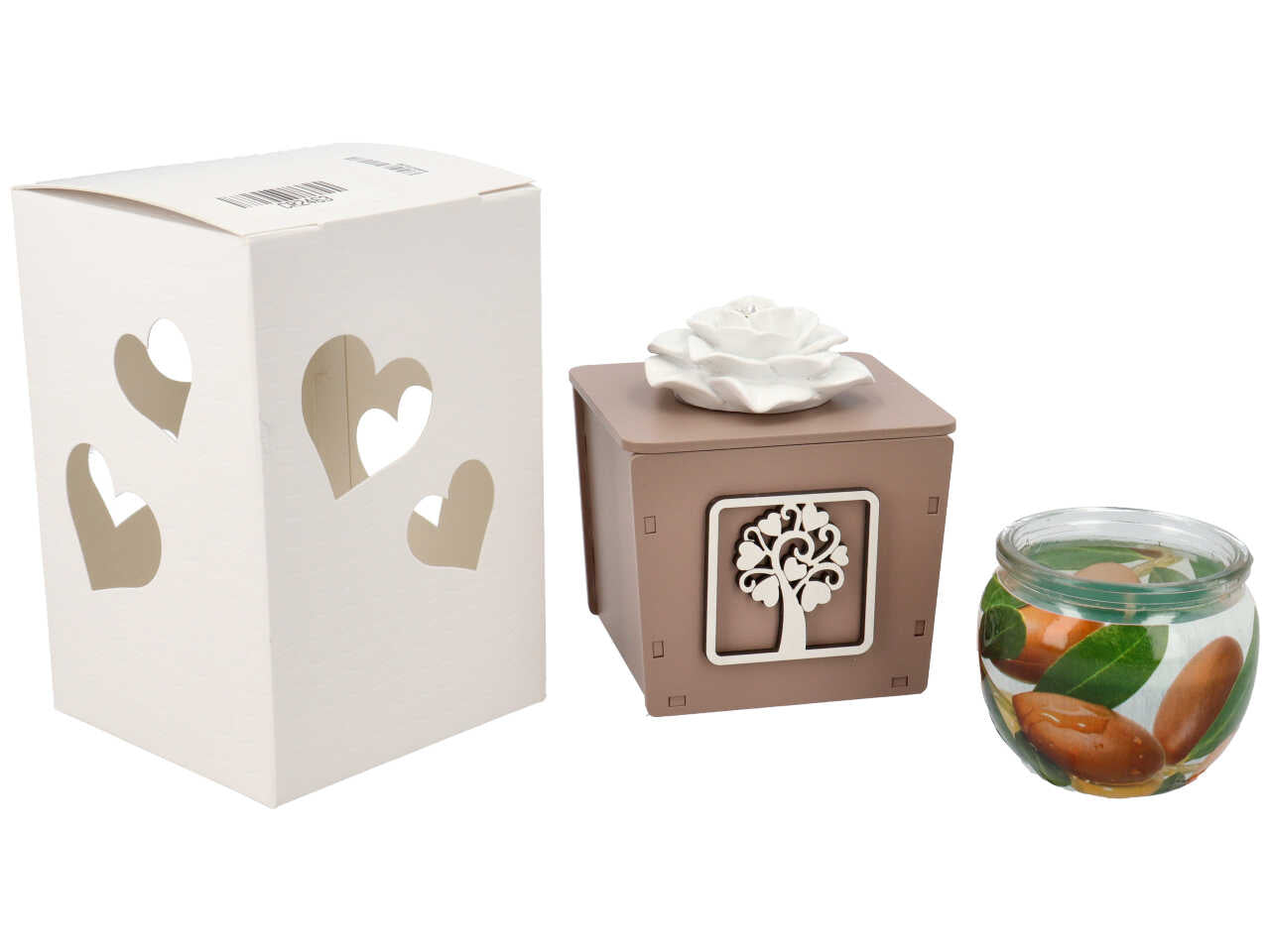 Candela con contenitore legno rosa con albero fango