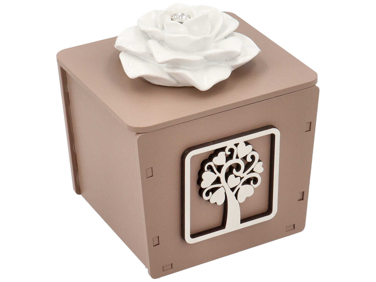 Candela con contenitore legno rosa con albero fango
