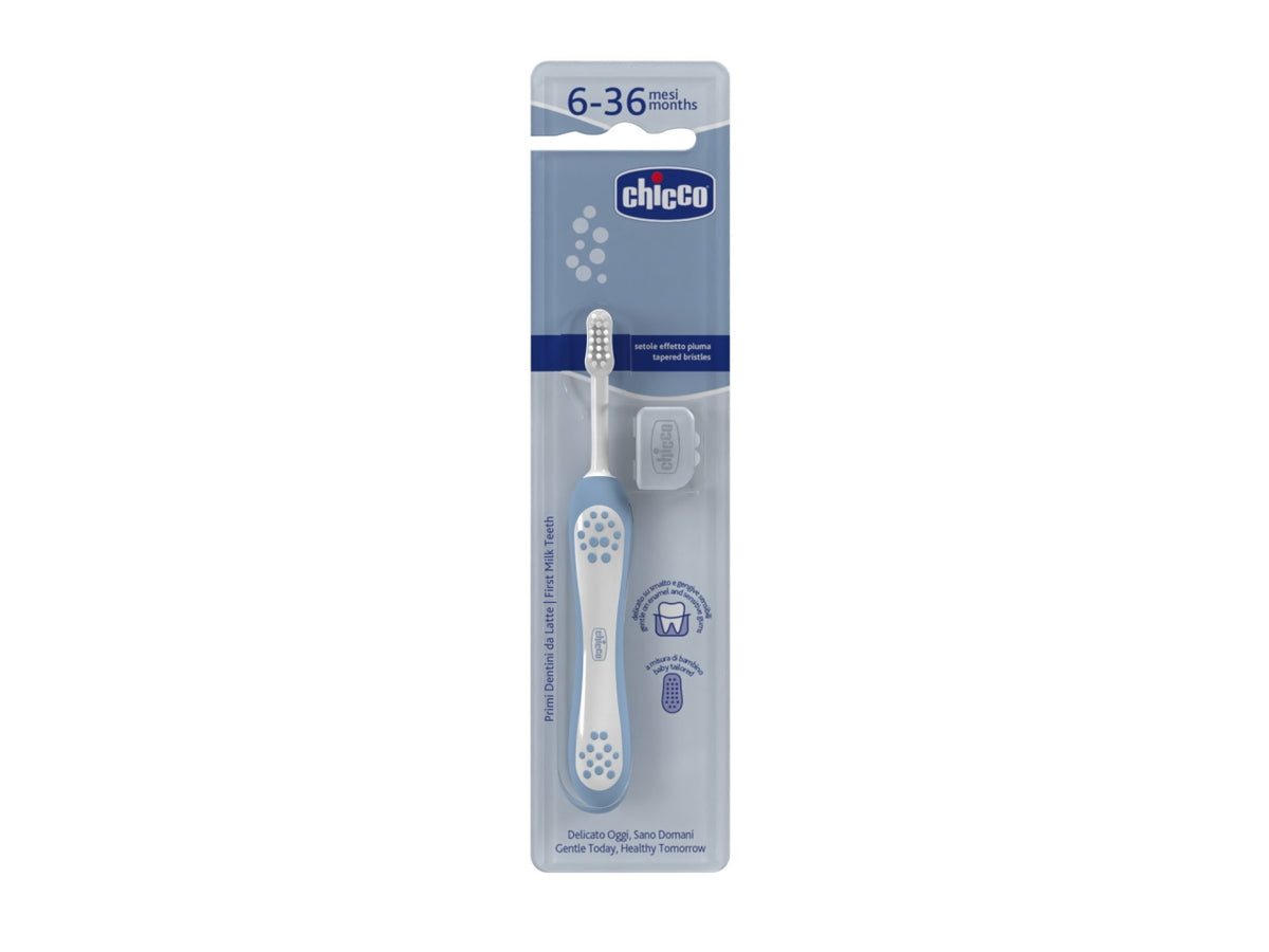 Spazzolino primi denti Oral Care Chicco con setole ultra morbide e impugnatura ergonomica azzurro, 6-36 mesi