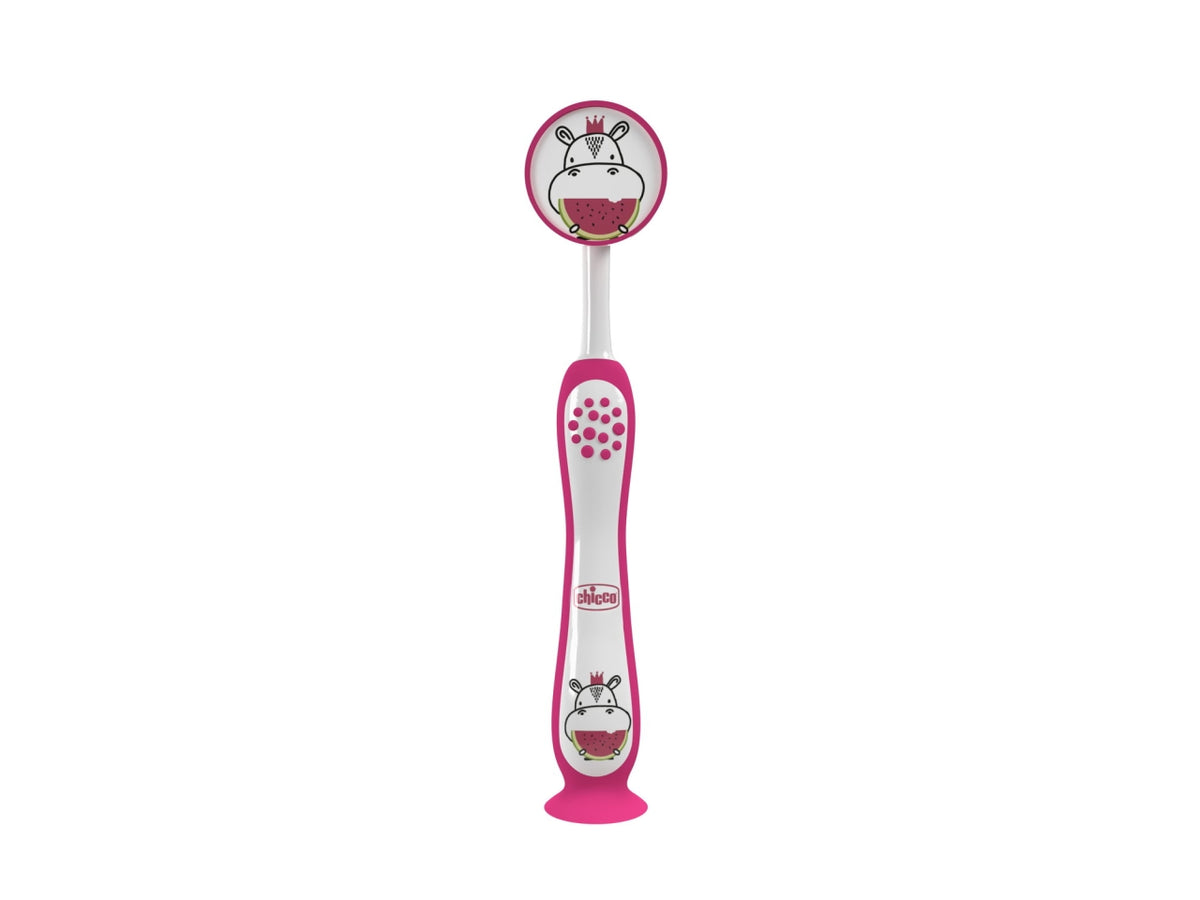 Spazzolino Hippo Oral Care Chicco con setole ultra sottili e impugnatura ergonomica rosa, 3-6 anni